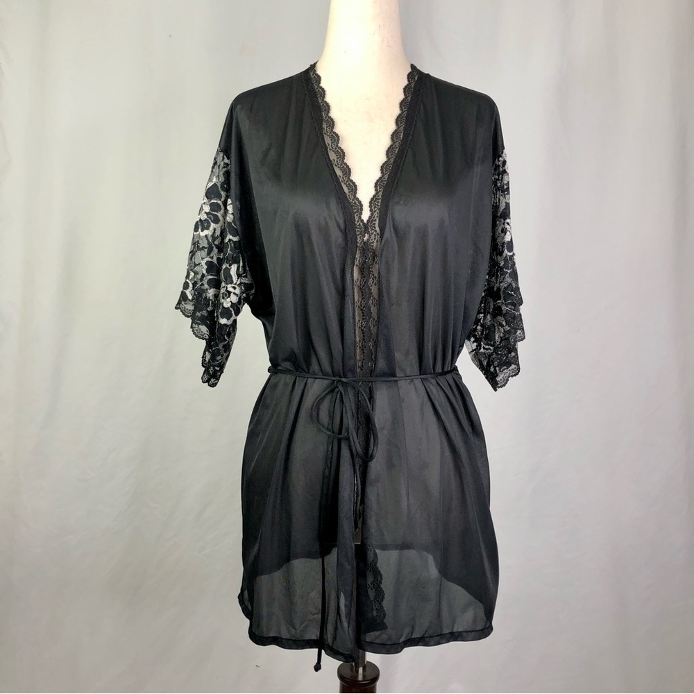 VINTAGE Undercover Wear short peignoir open front top lace sleeves sissy M